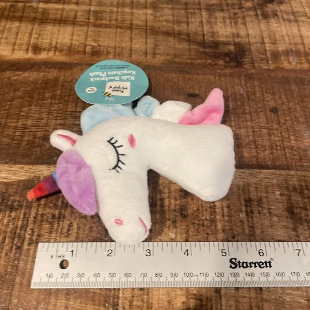 White Sleepy Unicorn Plush Backpack Clip Rainbow Horn & Mane Stuffed Animal